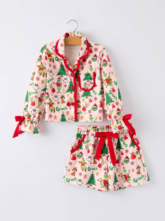 Rylee Faith Designs - Christmas Tree Character Baby Girls Ruffle Girls Pajamas Set- 10.23et