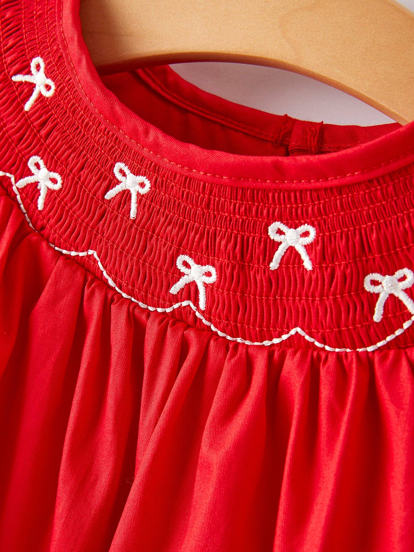 Girls Bow Smocking Embroidered Red Dress DRG42836