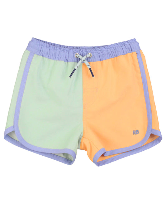 Boys Periwinkle, Green, & Ginger Dolphin Hem Swim Trunks 2SW0374