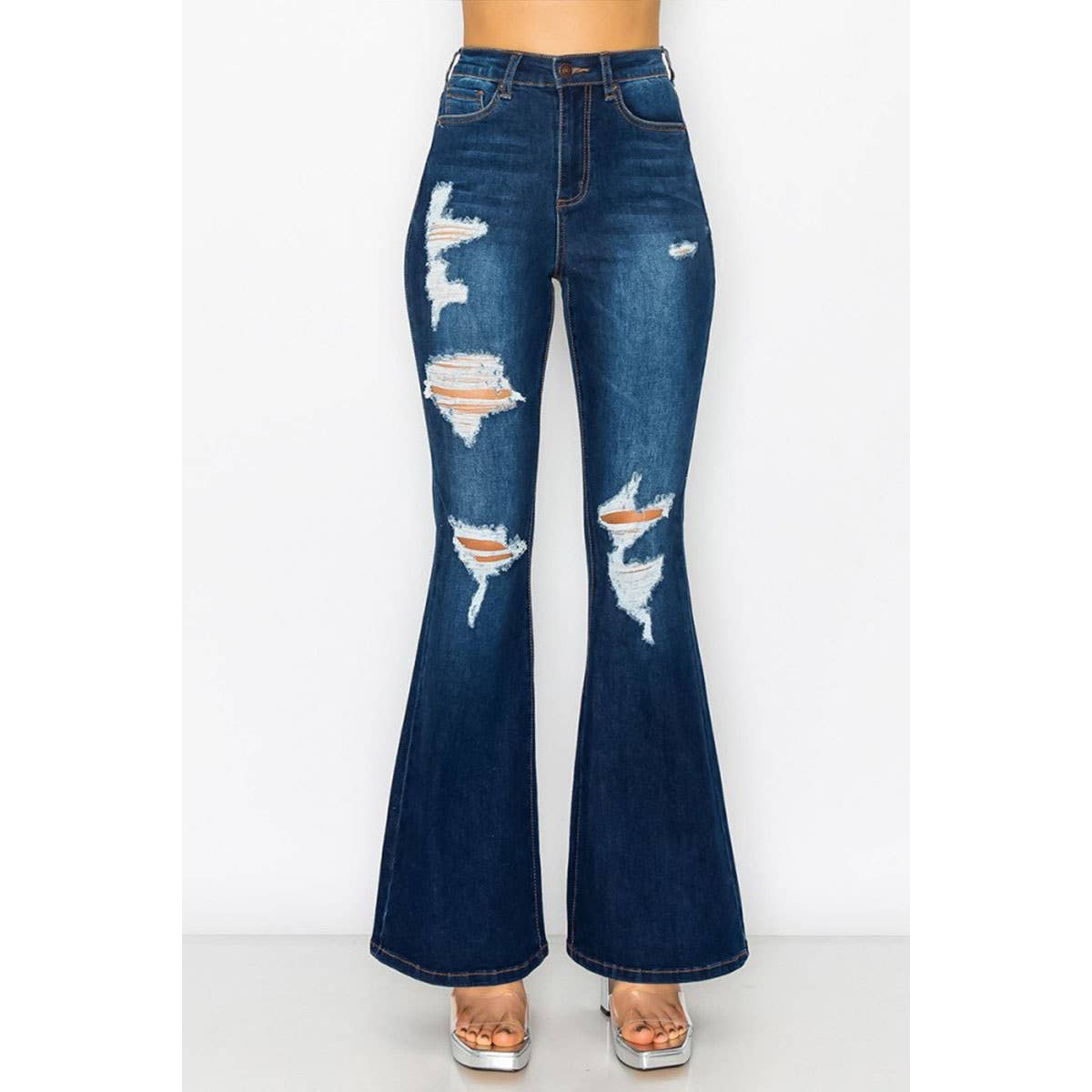 BLOWN OUT DESTRUCTED FLARE DENIM JEANS  GUPW-283