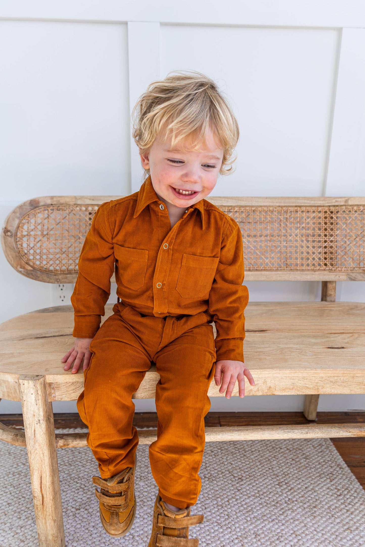 Rust Corduroy Solid Color Boys Shirts YB2705