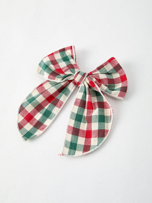 Christmas Red，Green and White Plaid Bow 5 Inch Hairpin 103025AS