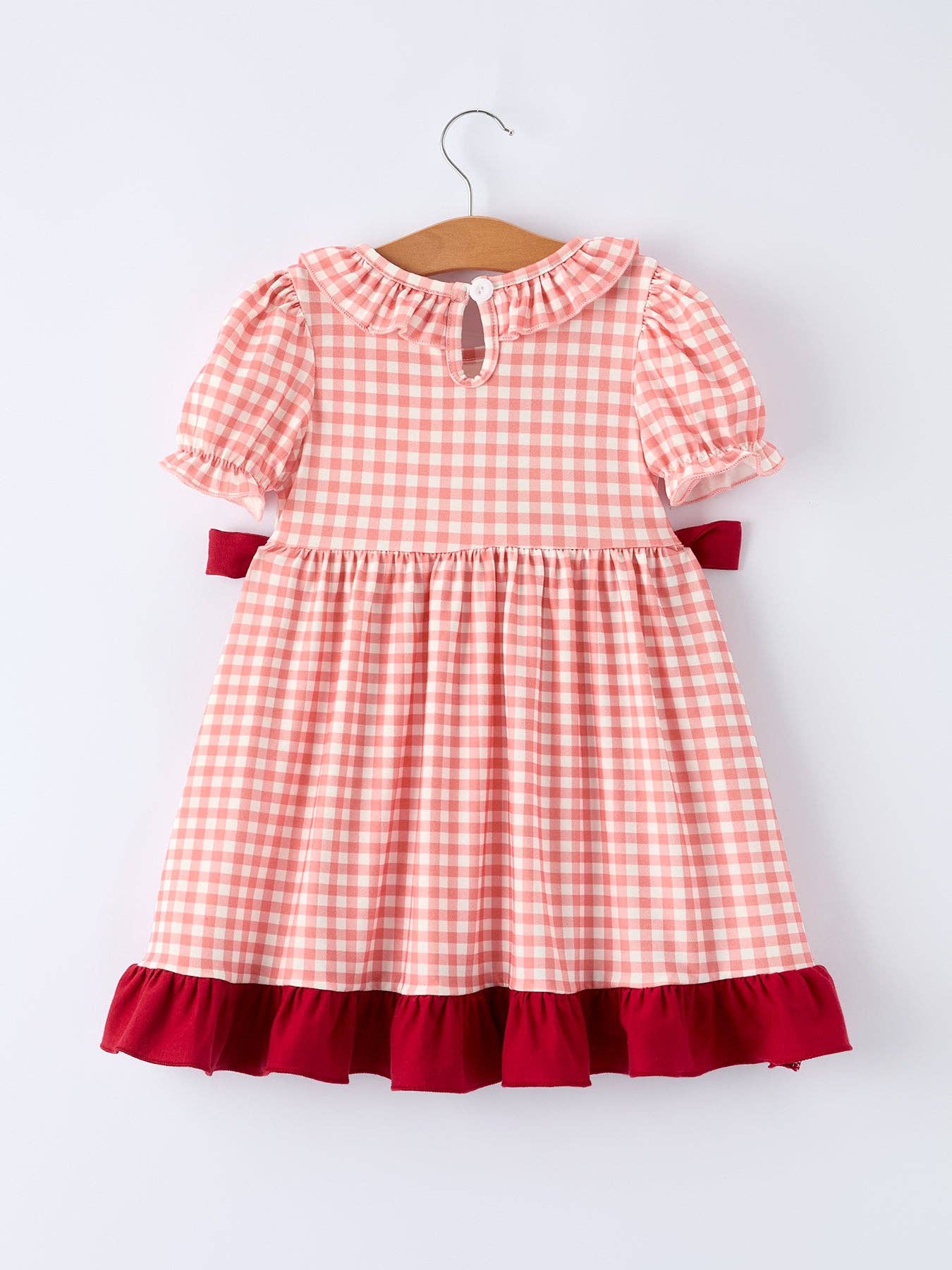 Baseball Embroidery Smocked Ruffle Plaid Girl Dress 1122026AL