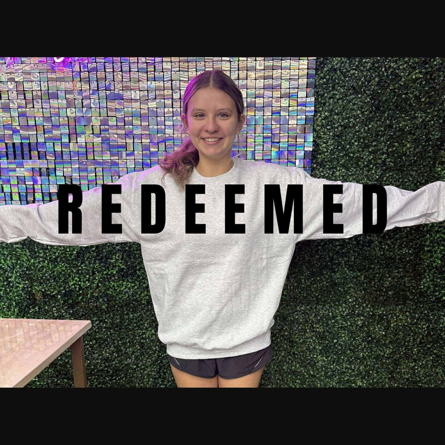 Oversized Mascot Sweatshirts - REDEEMED - SWEATSHIRT - (Jerzee/Gildan) - Full Back "Redeemed" + Front Pocket Cross