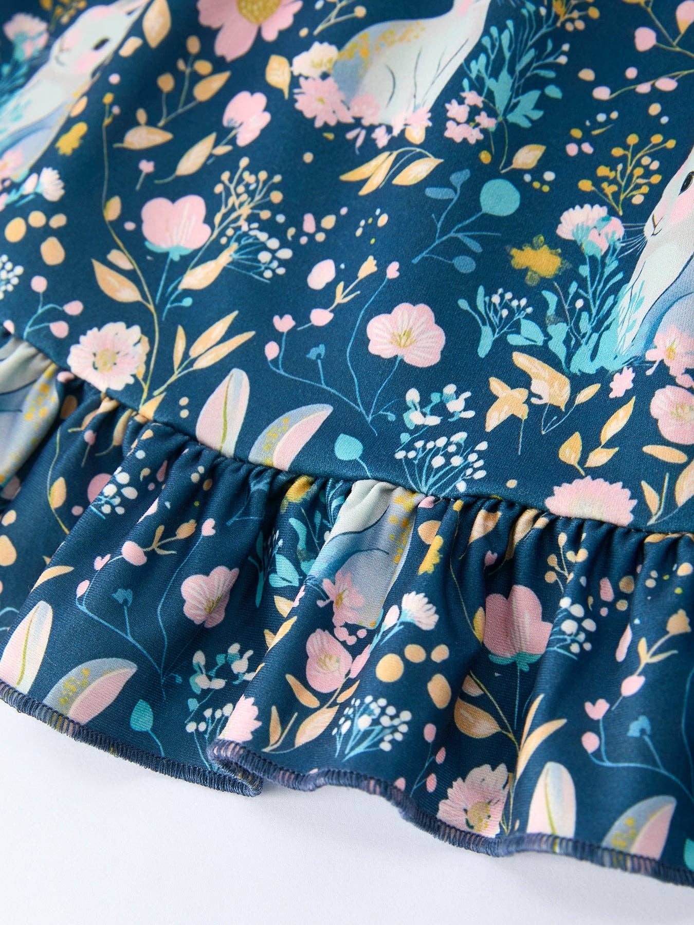 Teal Bunny Garden Ruffle Sleeve Girls Dress- 020526br