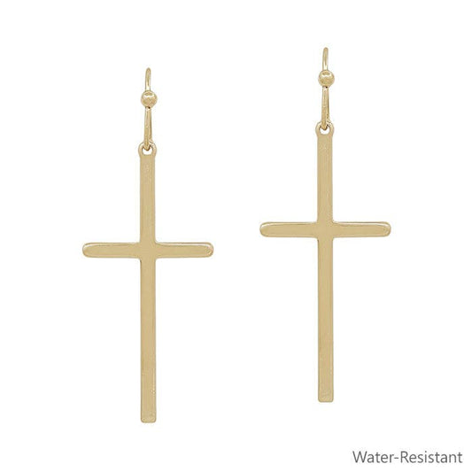 Thin Gold Cross Drop Earring ME1259