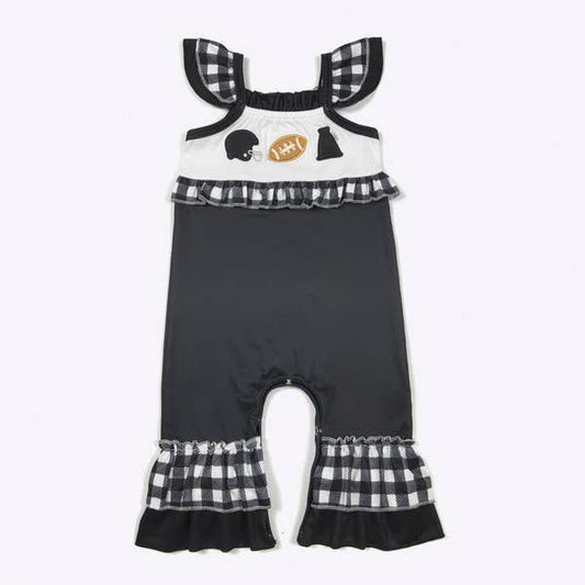 Team Spirit Baby Romper-Football Black embroidery 45730