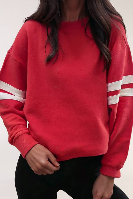 Varsity Striped Detail Drop Shoulder Oversized Sweatshirt- VSDDS0