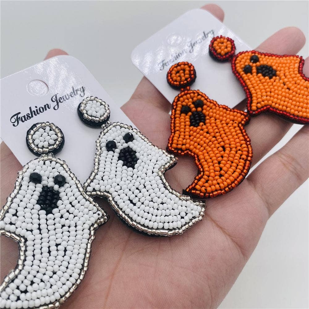 Hand-woven Beads Ghost Halloween Post Earrings  E69013