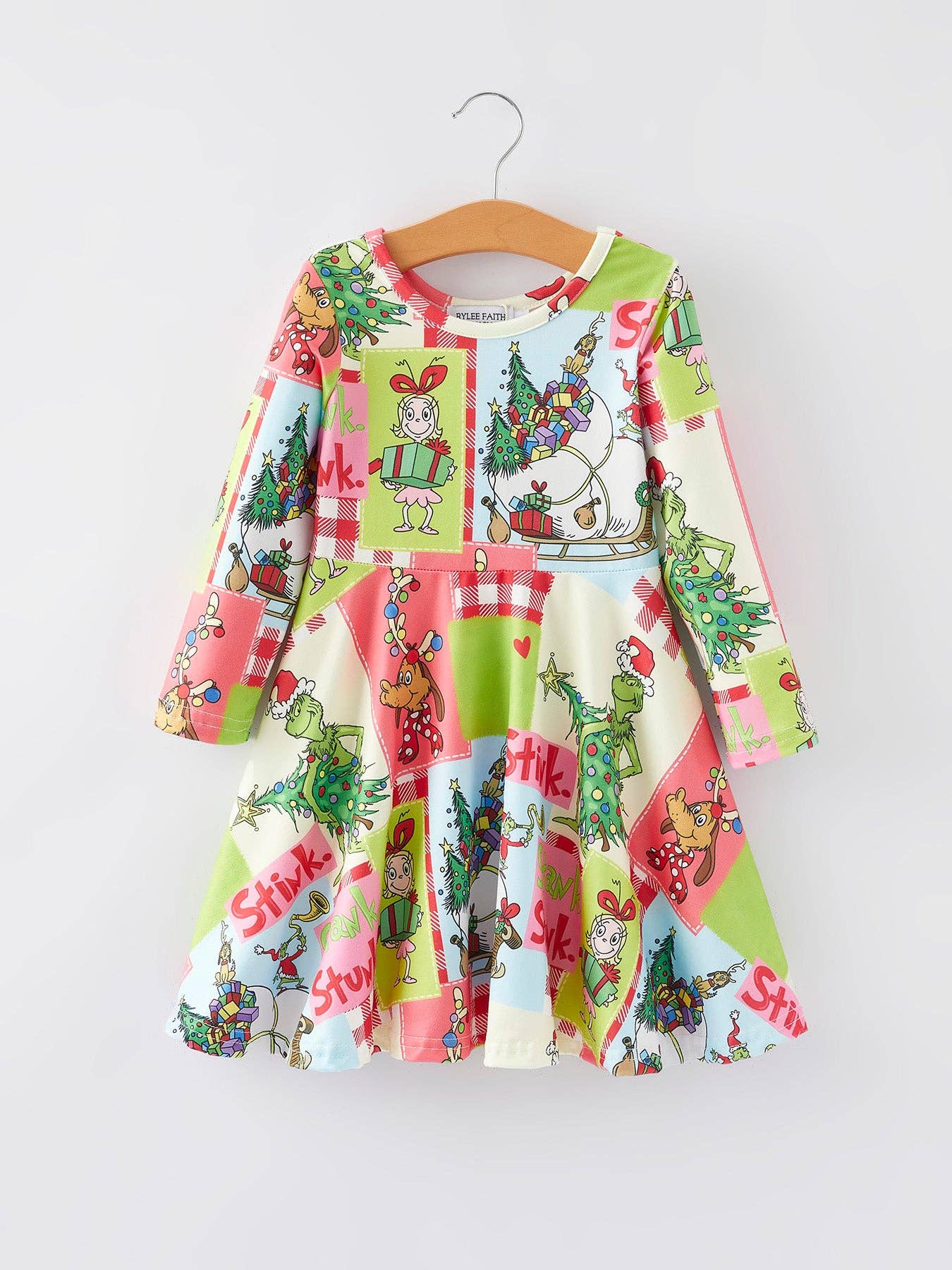 Rylee Faith Designs - Autumn Winter Character Christmas Tree Print Girls Dress-101825jb