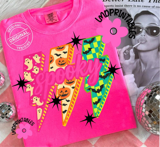 Neon Spooky with Checkered Lightning Bolts - (Comfort Colors)