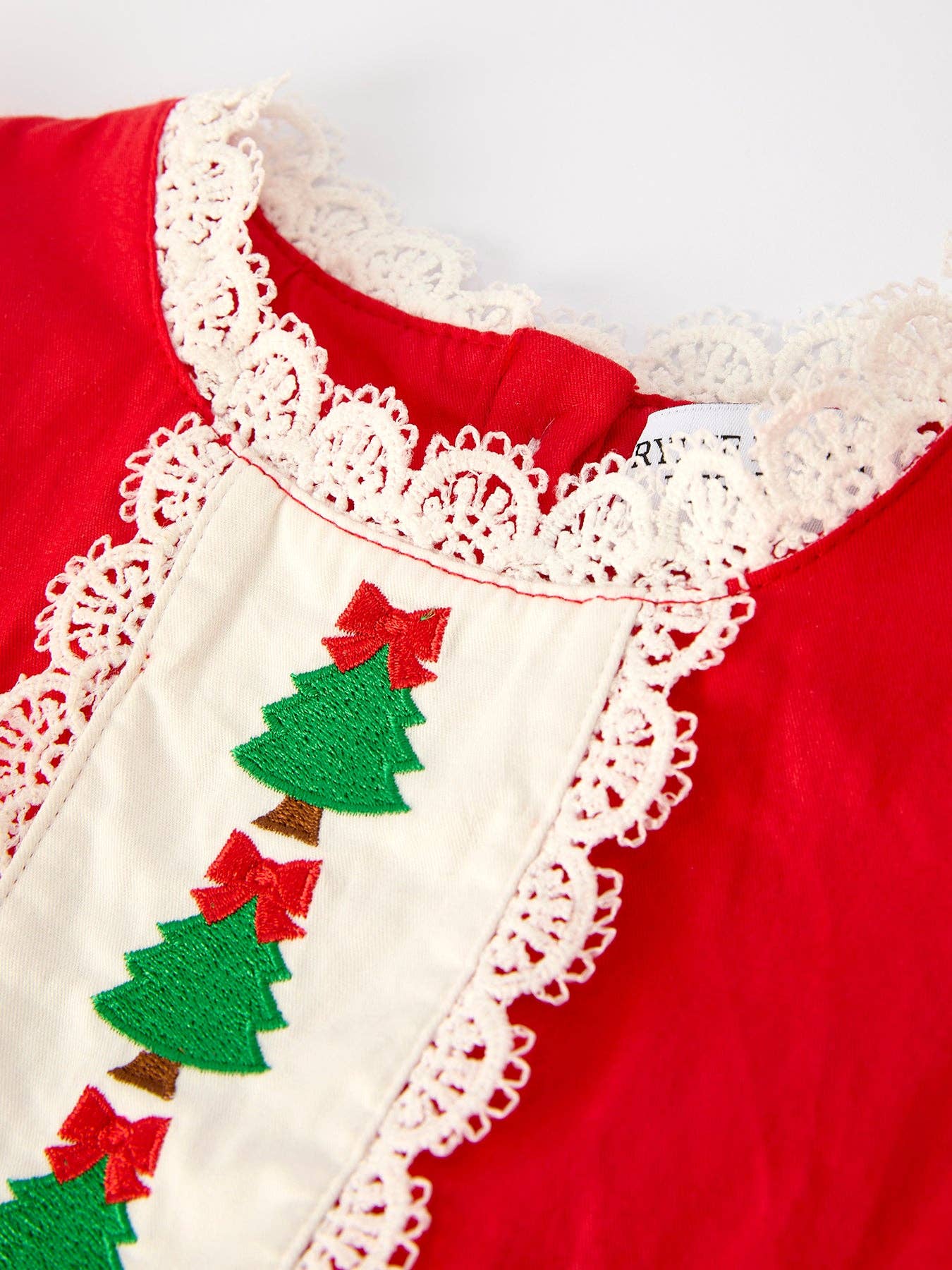 Rylee Faith Designs - Red Christmas Girls Dress: Beautiful Embroidery with Lace Trim-101825jb