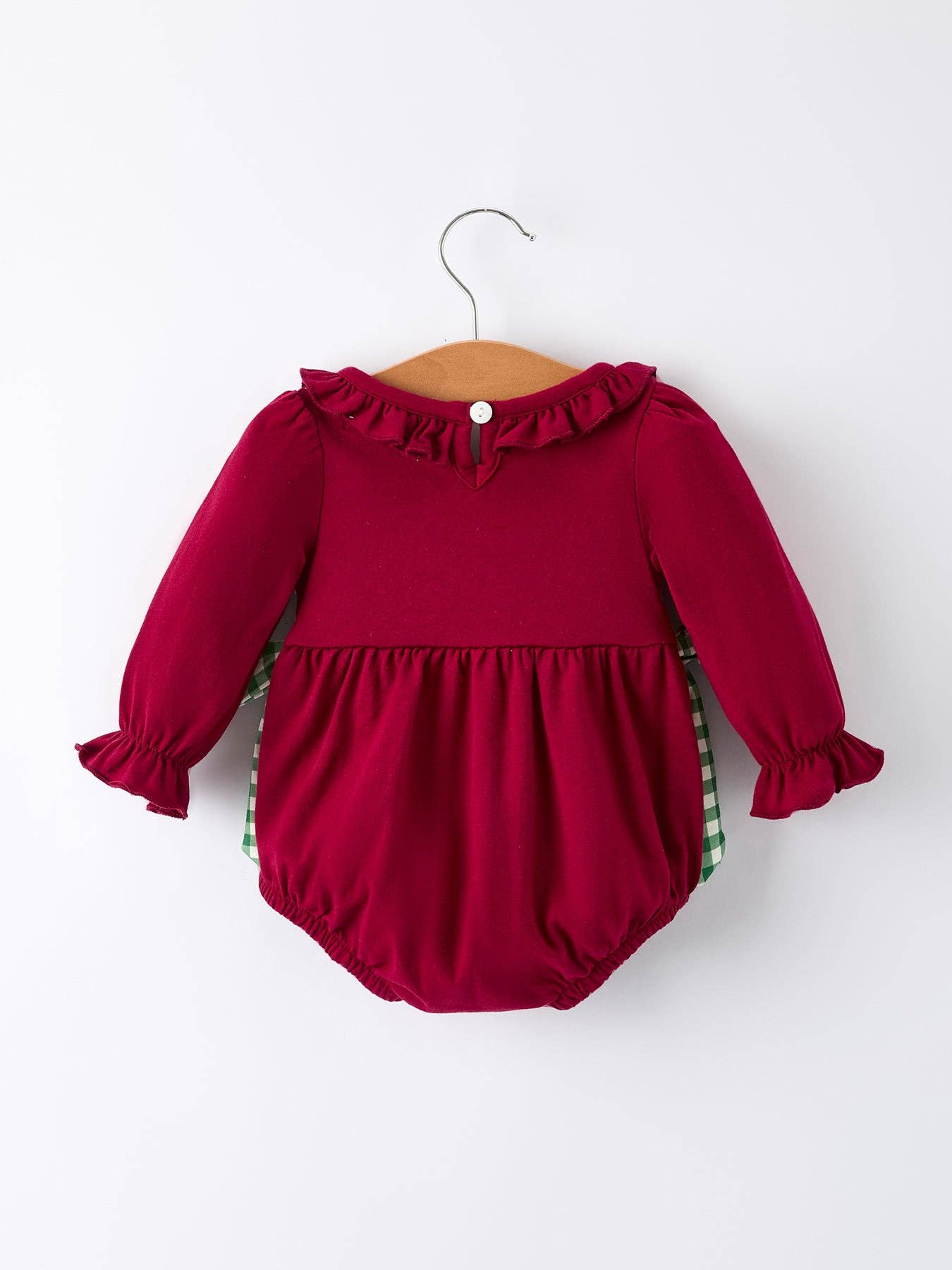 Rylee Faith Designs - Christmas Embroidered Baby Girls Romper with Green Plaid Bow - 10.14Et