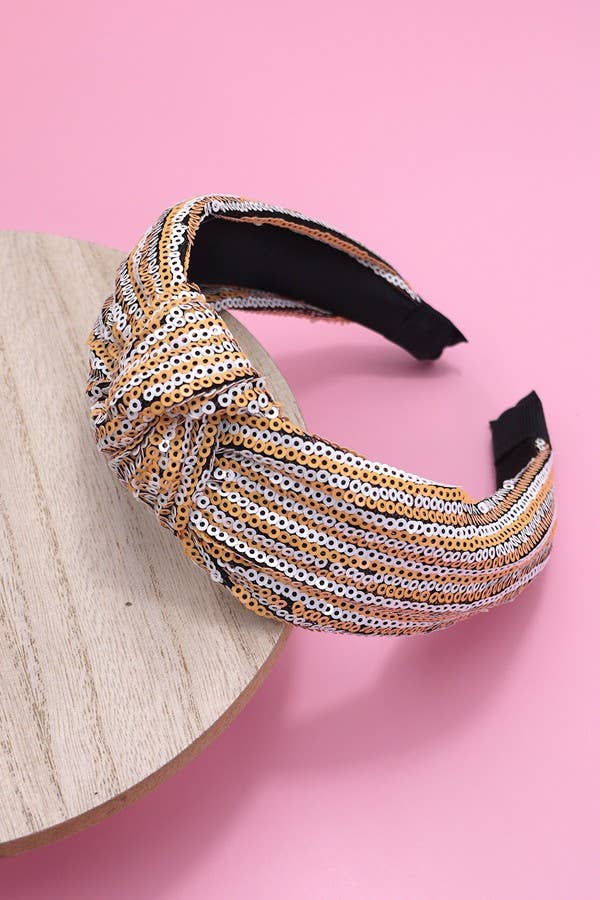 SEQUIN STRIPE EMBELLISHED KNOT HEADBAND 40HB145