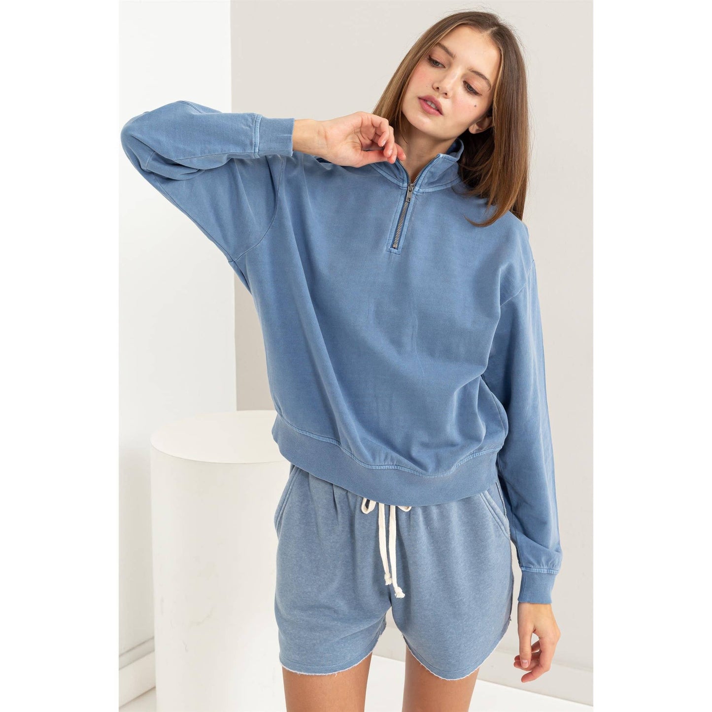 D-HALF ZIP LONG SLEEVE SWEATSHIRT  DZ24C587