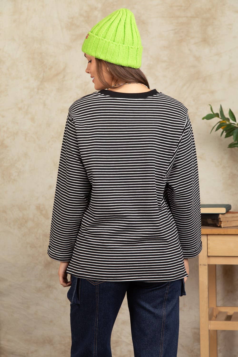 Frenchy Terry Striped Casual Knit Top 11125