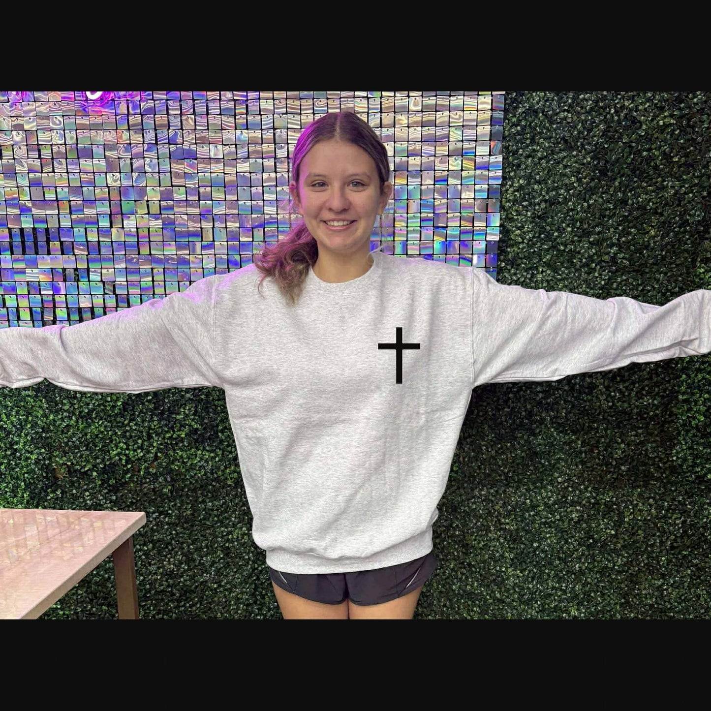 Oversized Mascot Sweatshirts - REDEEMED - SWEATSHIRT - (Jerzee/Gildan) - Full Back "Redeemed" + Front Pocket Cross