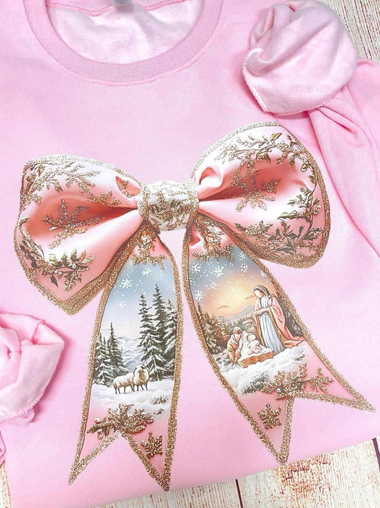 Glitzy Christmas Bow - T SHIRT - (Jerzee/Gildan)