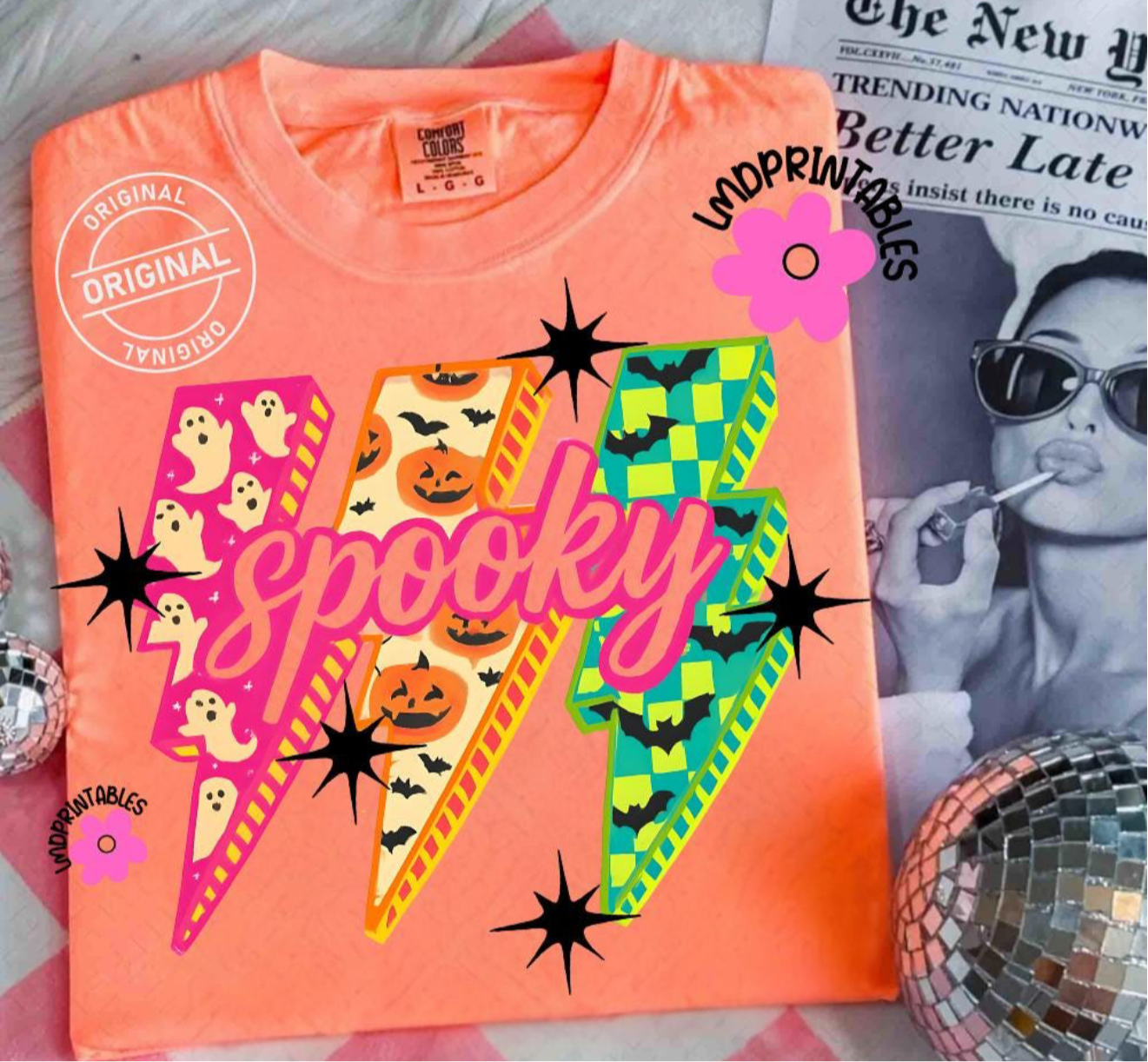 Neon Spooky with Checkered Lightning Bolts - (Jerzee/Gildan)