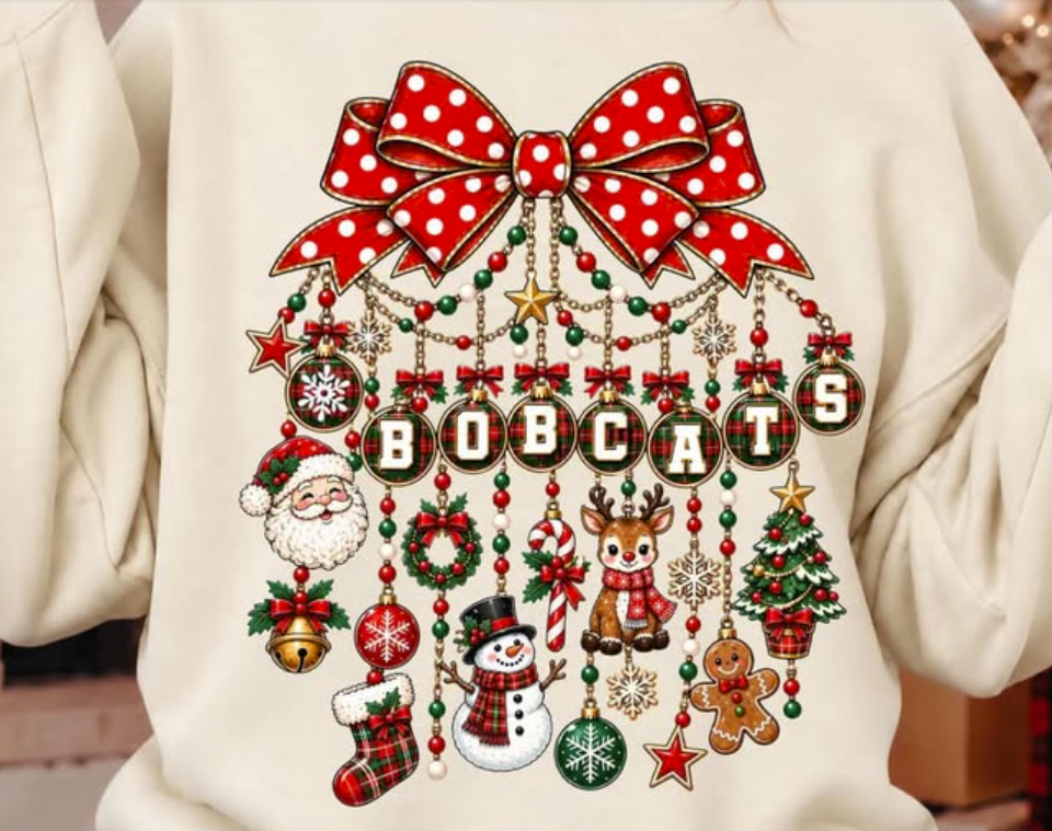 BOBCATS CHRISTMAS BOW CHARM  1012262-------- SWEATSHIRT----------(GILDAN) 101226SH