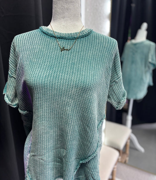 Acid Wash Waffle Knit Top KJ908