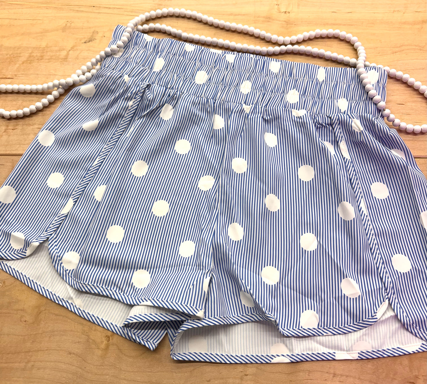 LAS POLKA DOT PRINT SHIRRED HIGH WAIST SHORTS-060826MG2
