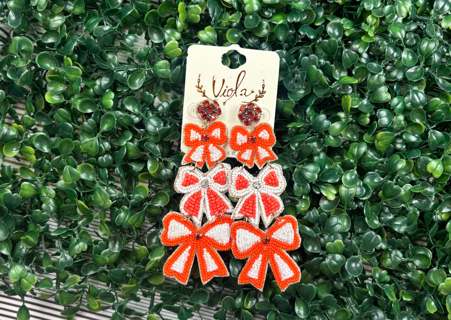 Orange and White Cheer Bows Earrings- 110325br