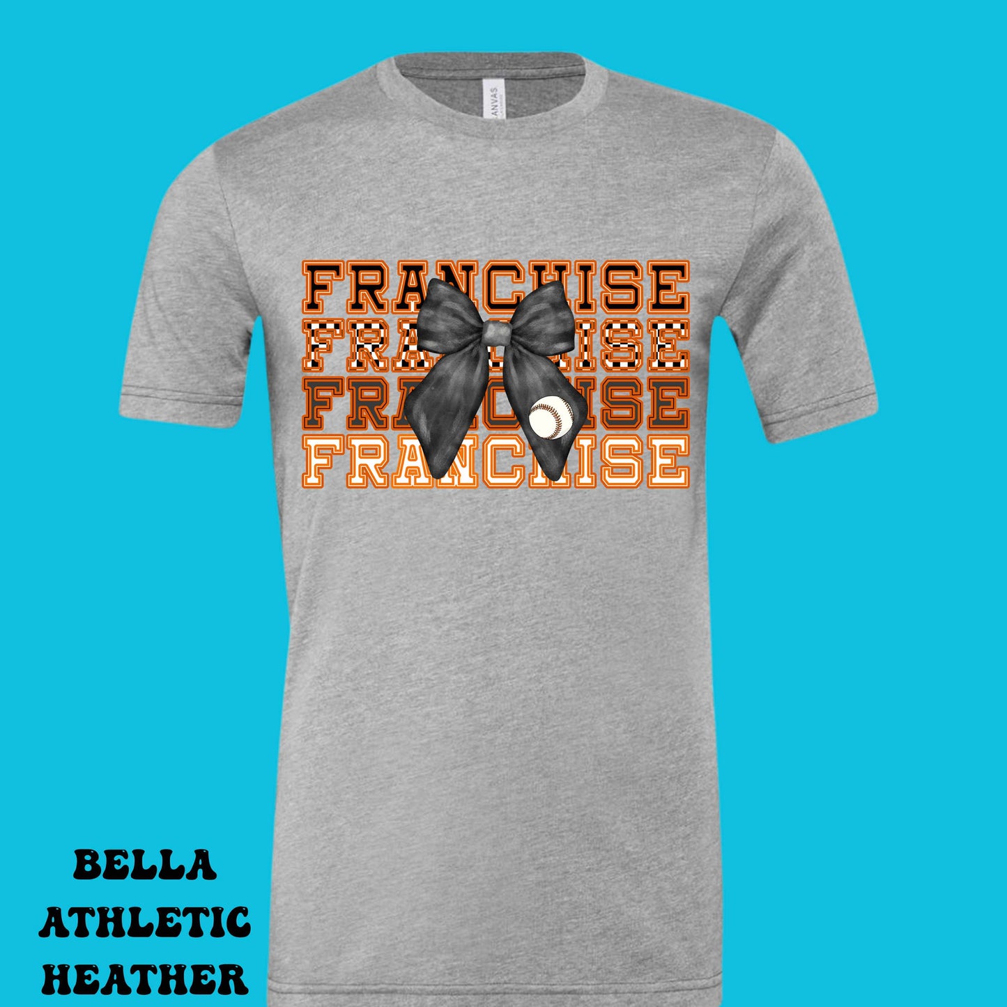 Franchise x4 with Black Bow with Baseball - T SHIRT - (Bella)