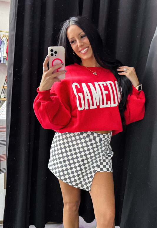 GAME DAY CHECKERED OVERLAY WRAP FRONT MINI SKIRT-GDCOW