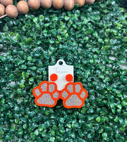 Orange Game Day PawPrint Earrings- 110325br