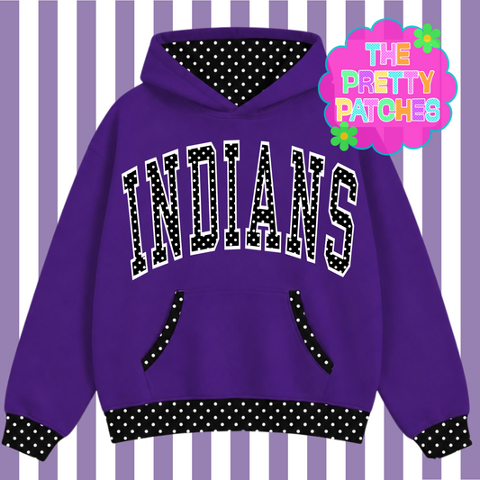 POLKA DOT INDIANS HOODIE- (PURPLE BASE/ BLACK AND WHITE POLKA DOT BORDER) - ADULT -  PREORDER 071326BR