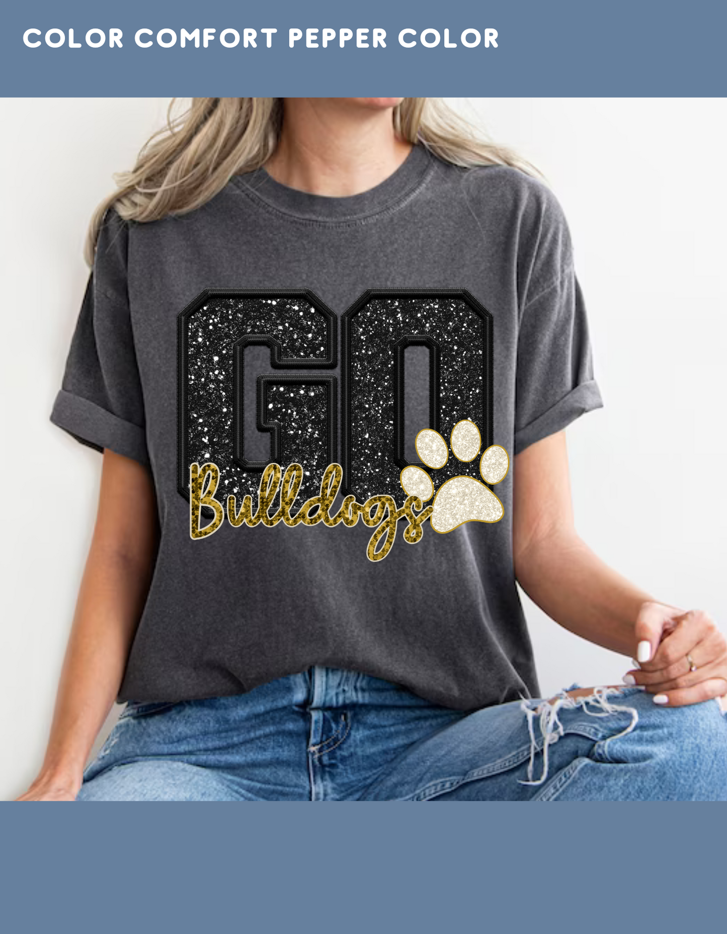 GO Bulldogs  FAUX SEQUIN GLITTER T-SHIRT (GOLD AND BLACK)