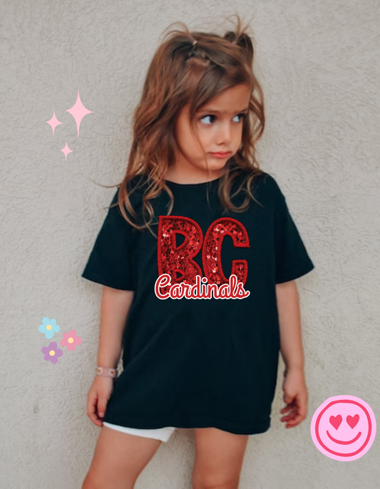 Cardinals Faux Embroidery - TODDLER/YOUTH (RED BC- RED AND WHITE CARDINALS CURSIVE)