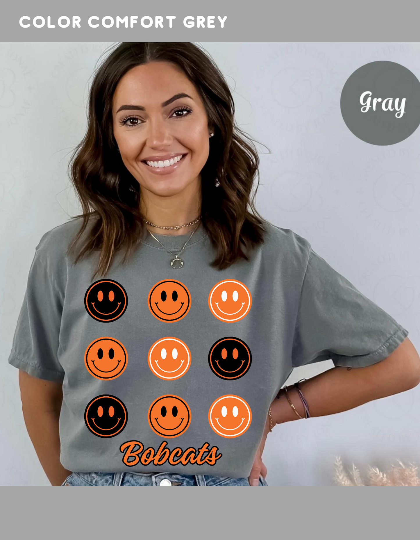 Bobcats and Smiles T-shirt (black, orange and white smiles)