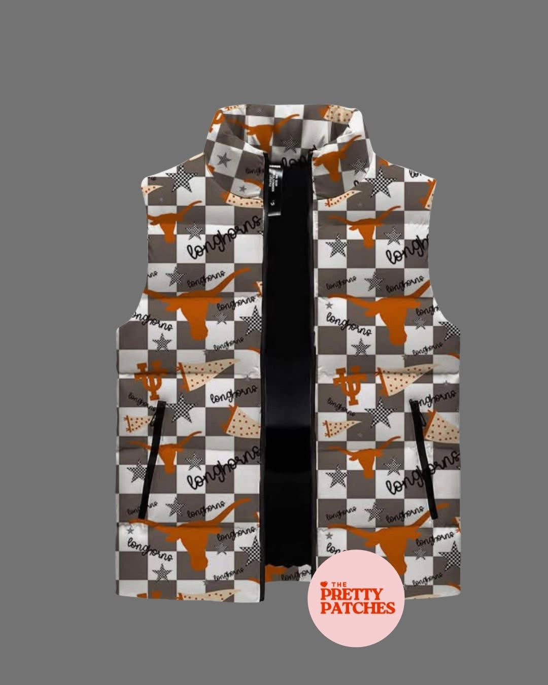 Puff Vests - Grey/White Checkered - LONGHORNS COLLAGE - PRE ORDER