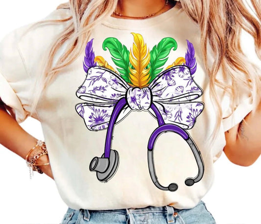 Mardi Gras with Stethoscope - SWEATSHIRT - (Gildan)