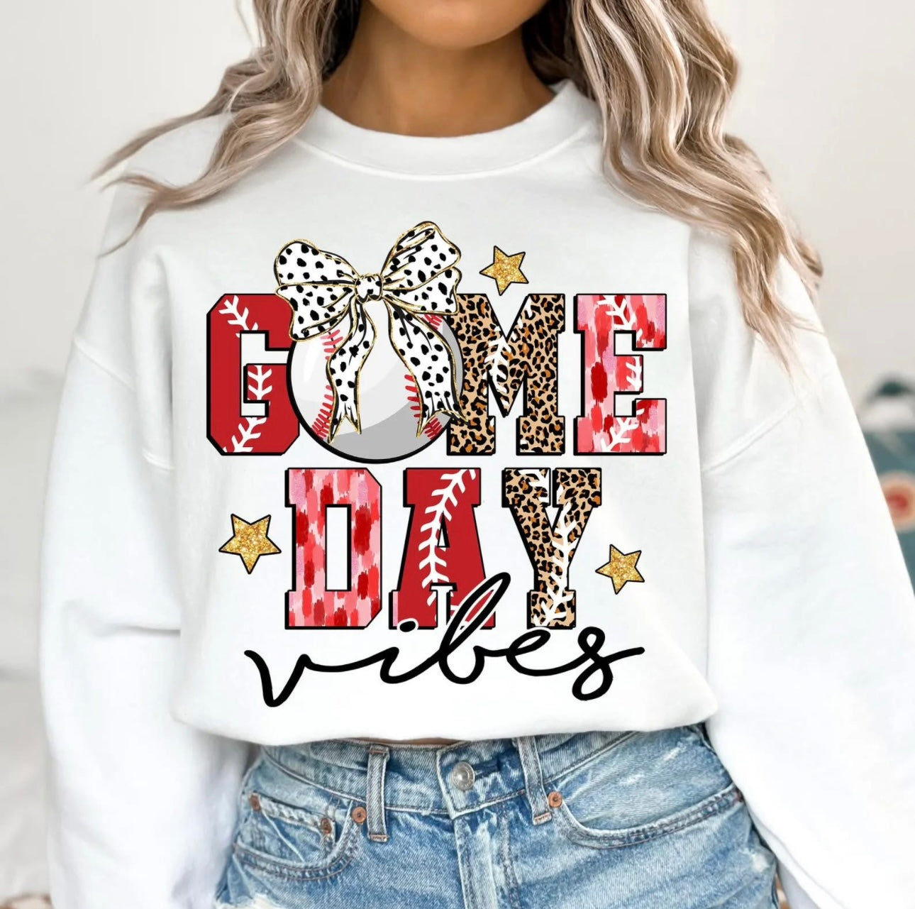 Game Day Vibes - Baseball with Bow - SWEATSHIRT - (Gildan)