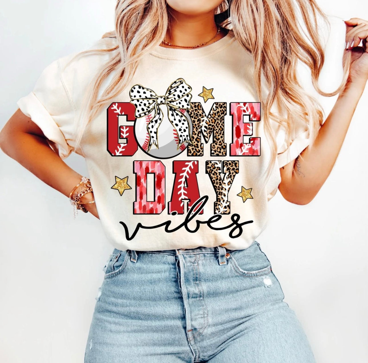 Game Day Vibes - Baseball with Bow - SWEATSHIRT - (Gildan)