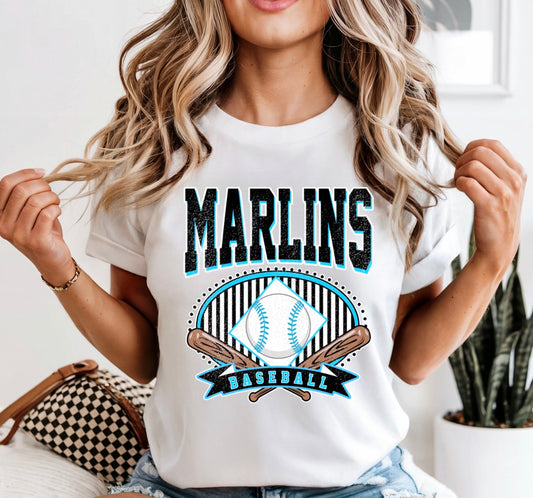 MARLINS BASEBALL - COMFORT COLORS TSHIRT- (WHITE)
