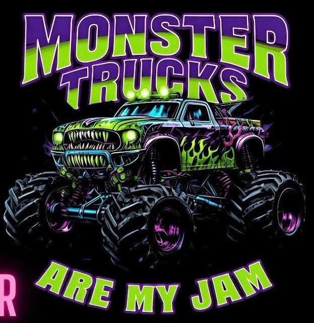 Monster Trucks are my Jam (purple and green)- T SHIRT- (GILDAN/LAT)