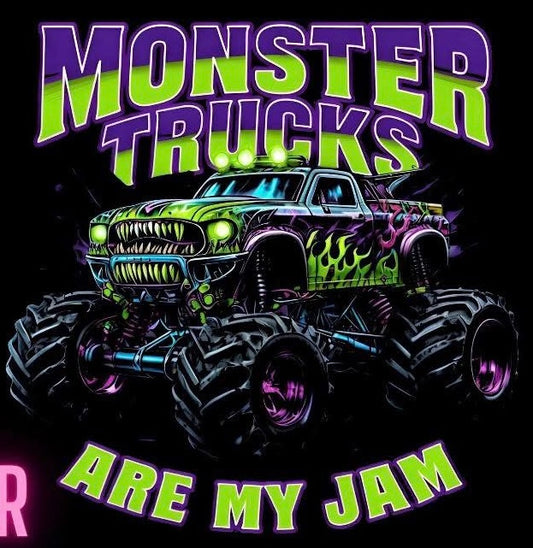 Monster Trucks are my Jam (purple and green)- T SHIRT- (GILDAN/LAT)