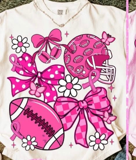 Pink Out Collage with Football, Helmet, Bows & Flowers - T SHIRT - (Comfort Color/Bella)