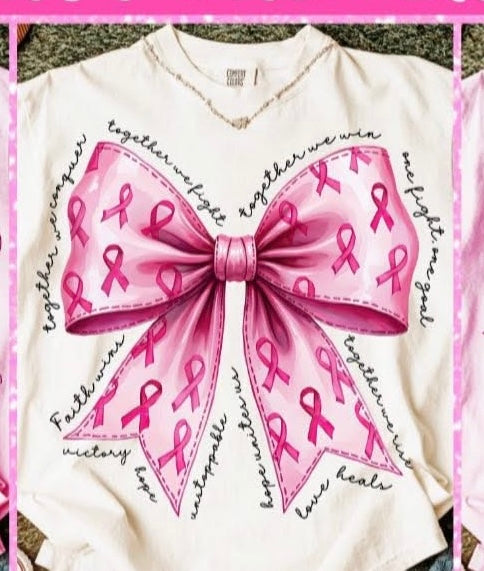 Pink Out Large Pink Bow with Ribbons Inside - T SHIRT - (Jerzee/Gildan)