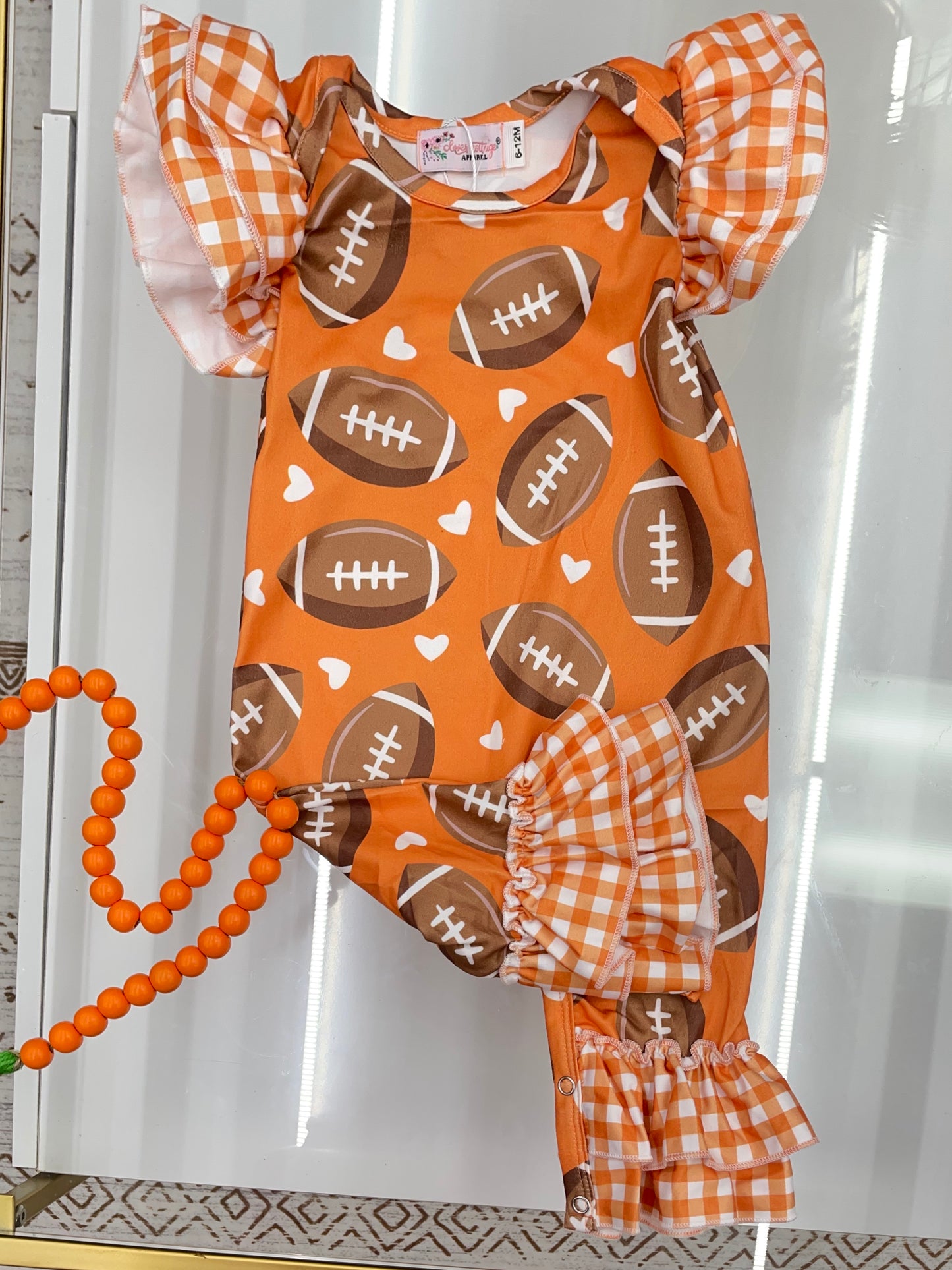 Gingham Football Baby Romper Orange GFB-RO