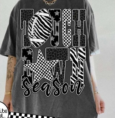 Touch Down Season B&W Leopard, Stars & Zebra Print - T SHIRT - (Comfort Color/Bella)