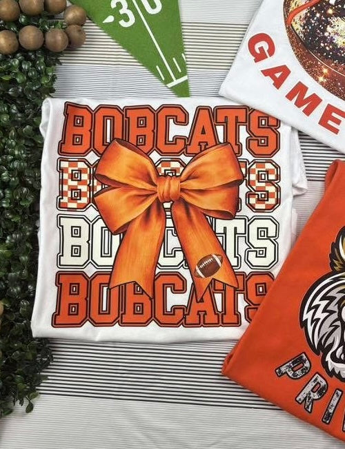 Bobcats x4 with Football Bow - T SHIRT - (Comfort Color)