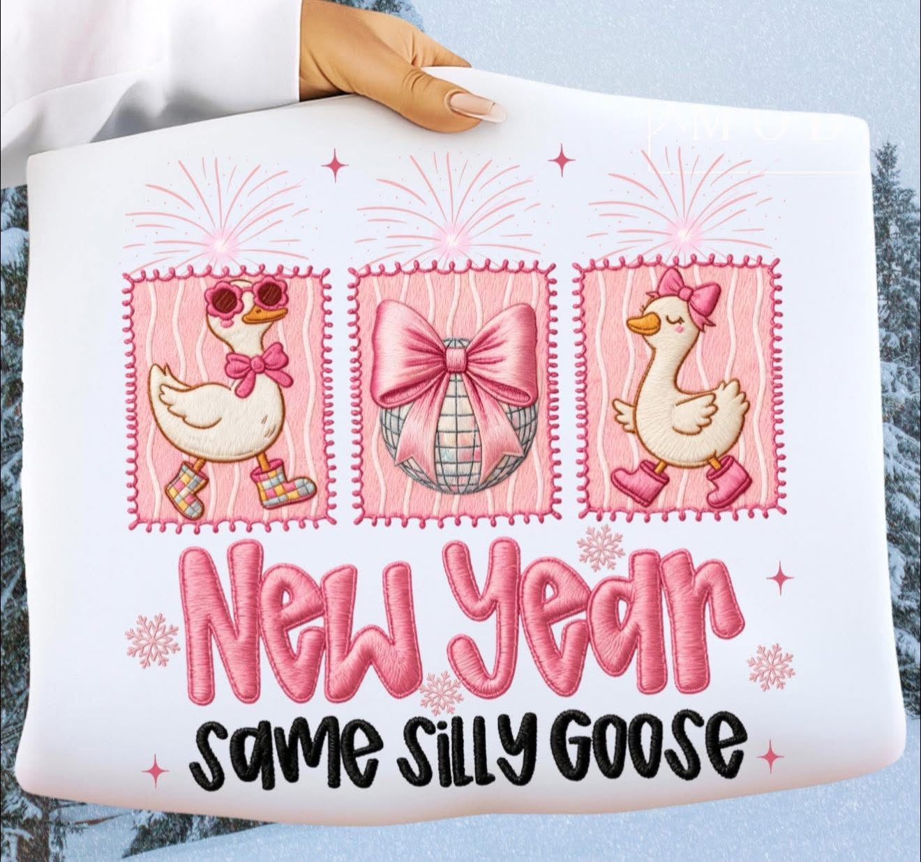 New Year Same Silly Goose PINK with Disco Ball - SWEATSHIRT - (Gildan/Jerzee)