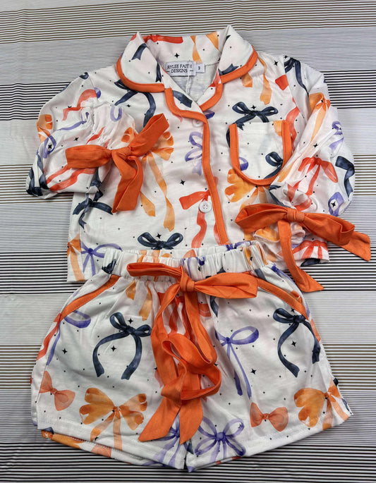 Halloween Mommy and Me Bow Print Pajama Girls Set- HMAMBPPG