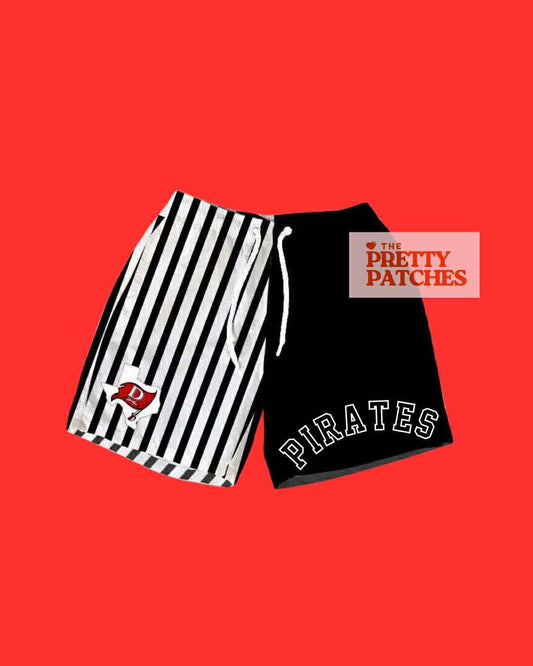 Deweyville Pirates Half Black/ Half B&W Stripe with Mascot Head & Wording (ADULT) - PRE ORDER