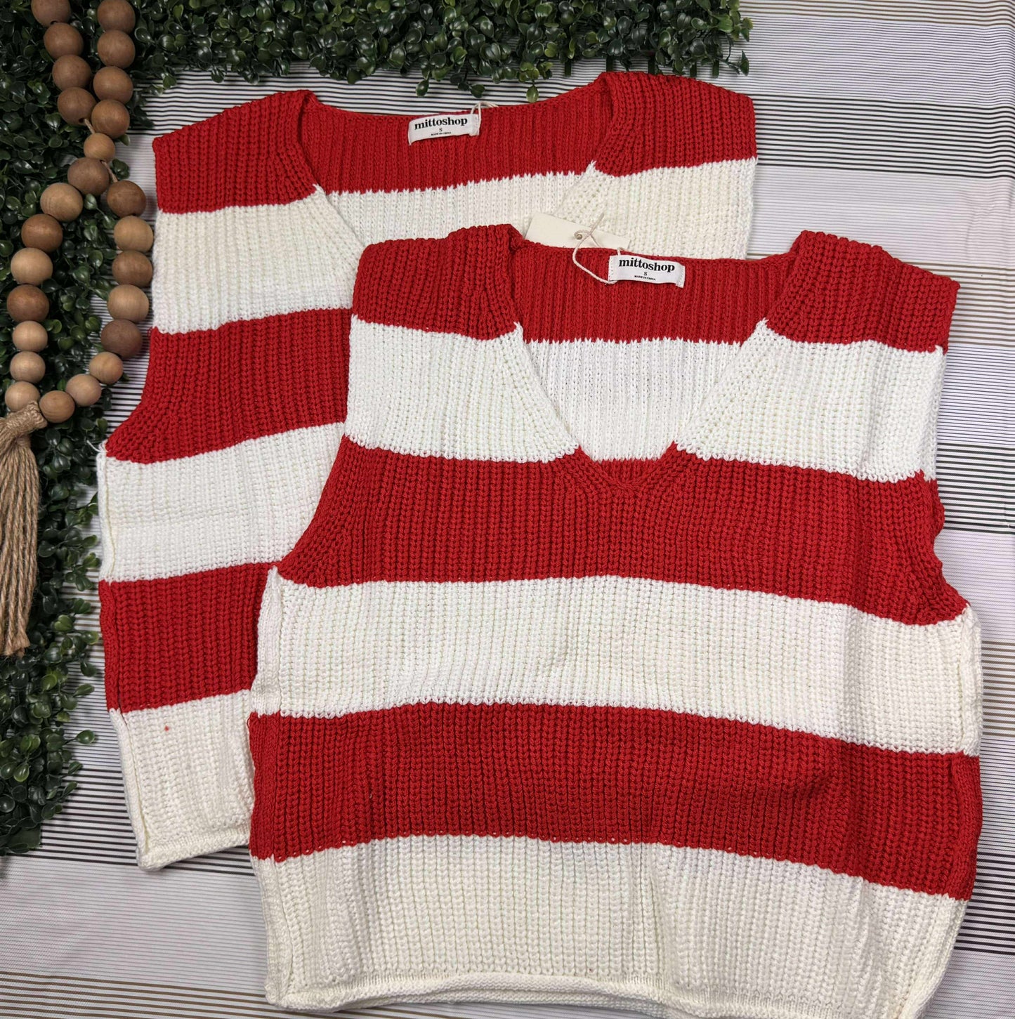 STRIPPED V-NECK CROPPED SWEATER VEST TOP-SVNC12